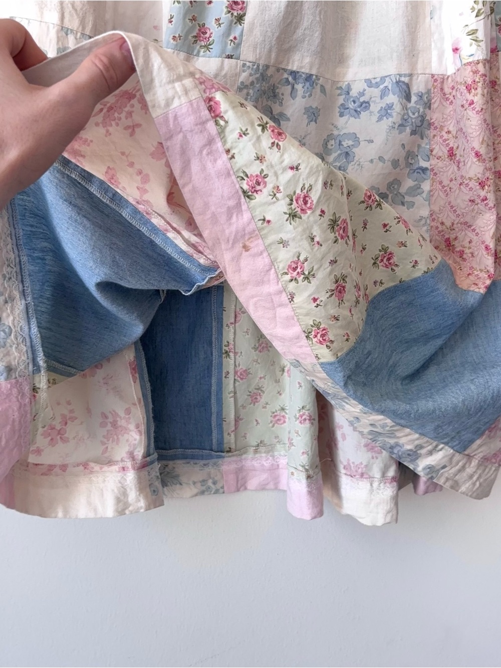 Vintage 80s Ralph Lauren Patchwork Quilt Skirt Size 8 Floral Pastel Blue Label - Picture 9 of 15